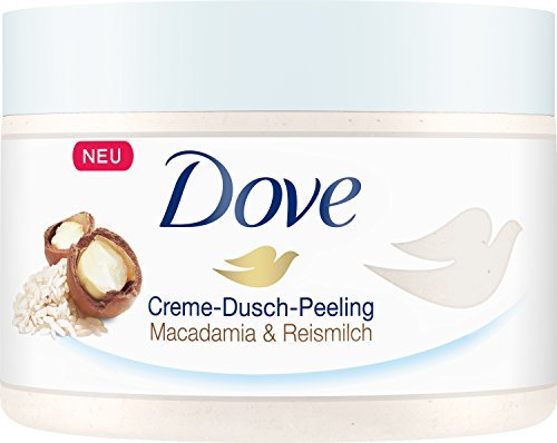 Lugar Dove Crema de ducha exfoliante de macadamia & Arroz Leche, 4 unidades