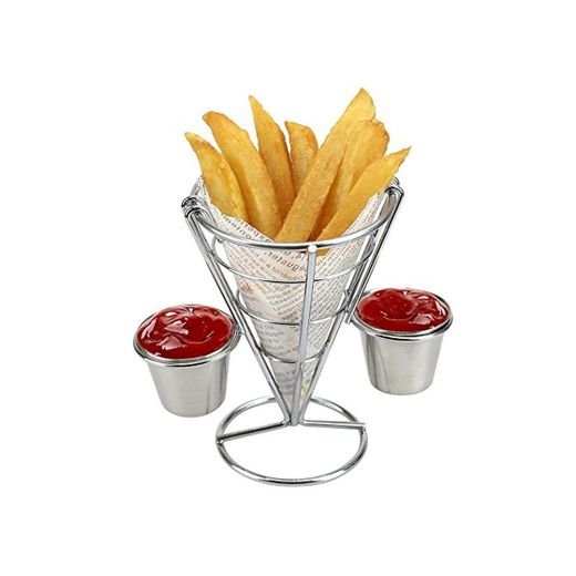 French Fry Stand Cone Basket Con Soporte Para 2 Salsas