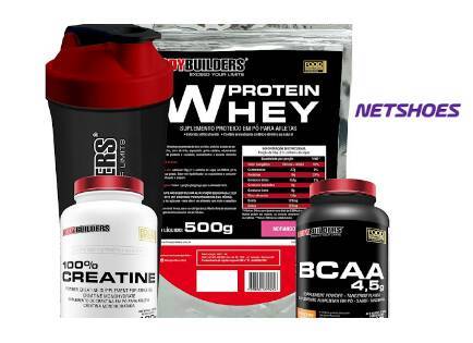 Kit Whey Protein + BCAA + Creatine + Coqueteleira 