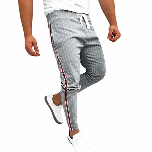 Pantalón para Hombres Slim-Fit Raya Lateral Casual a Cuadros Moda Elástico Finos