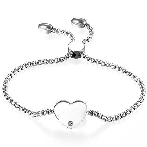 Place OIDEA Pulsera Brazalete de Mujer Acero Inoxidable Pulido Colgante Corazón Enamorada Pulsera