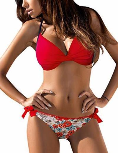 Tuopuda Mujer Multicolor Cabestro Bikini Conjuntos de Cintura Baja Ajustable Bikini Inferior