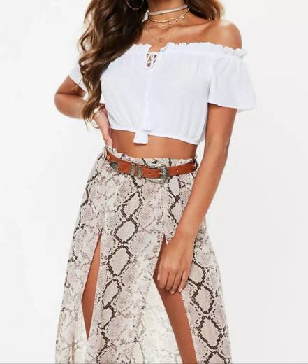 White Bardot Tassel Crop Top