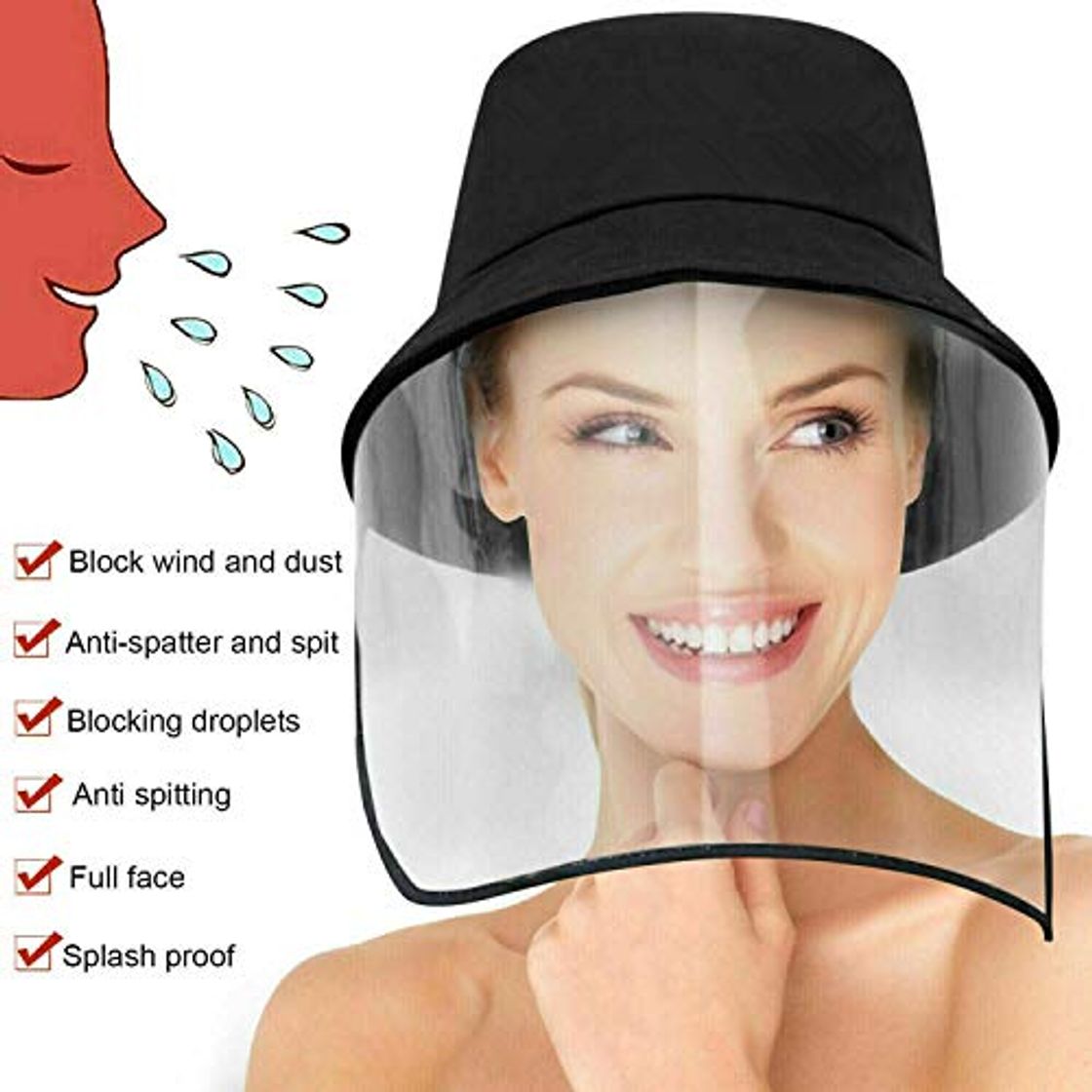 Product Sombrero Protector Facial, AGM Gorro de Pescador con Protección de Visera Transparente