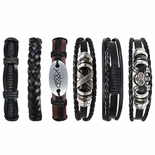 Fashion flintronic® Pulsera Hombre, 6 Piezas Personalidad Retro Tejida Pulsera de Traje de