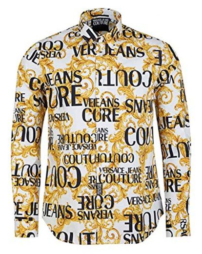 Versace Jeans Couture Slim Fit All Over Baroque Print Shirt Medium White and Gold