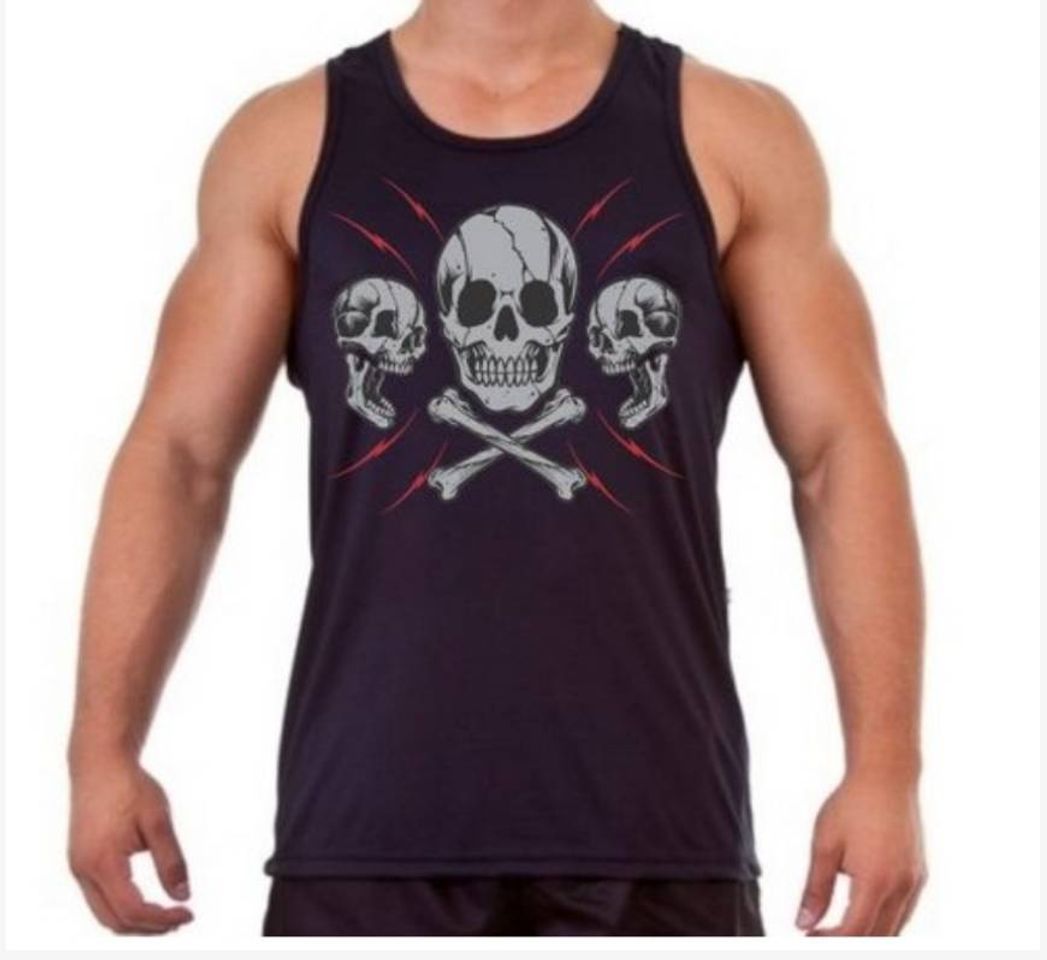 Productos Regata Masculina Skull 3 Caveiras Cor Preta - Loja Marombada