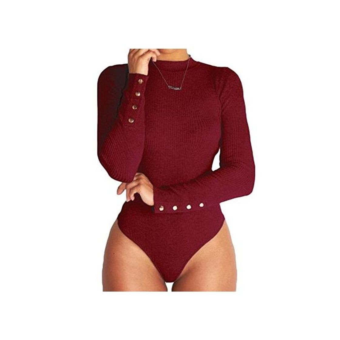 Moda Body elástico de manga larga para mujer Body de corte alto para mujer Bodycon en color liso Highdas