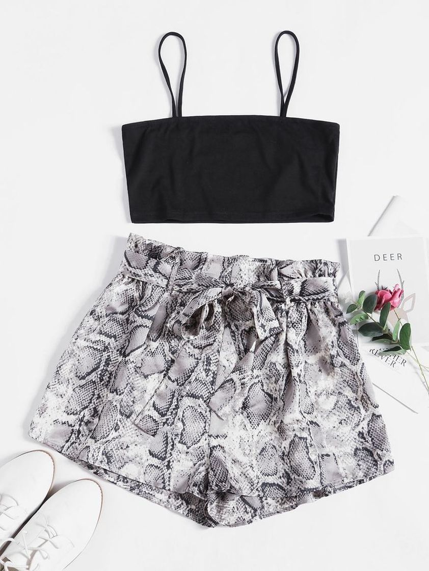 Fashion ZAFUL - Snake Print Belted Co Ord Set 