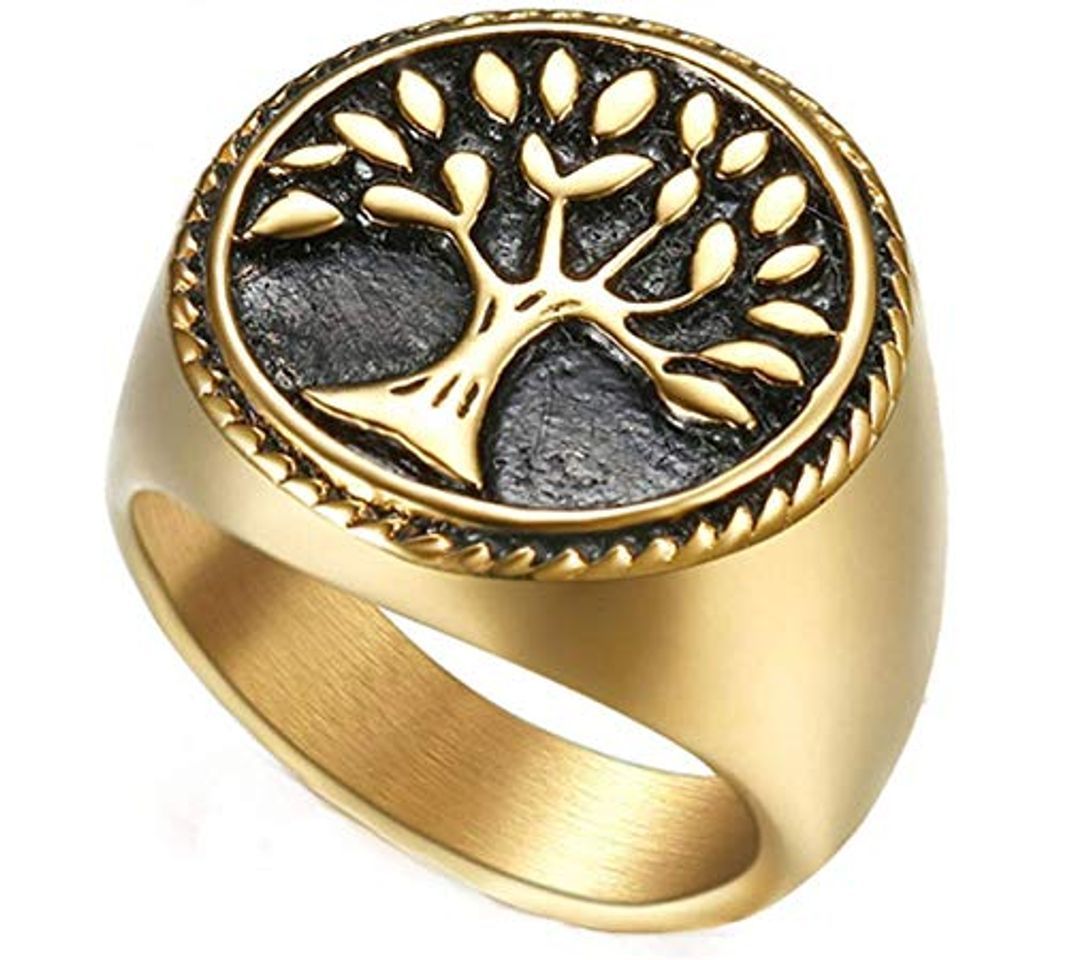 Producto NA Simple Vintage Life Tree Grabado Pareja de Navidad Anillos de Oro de Acero Inoxidable para Mujeres u Hombres