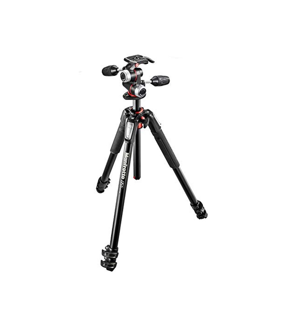 Electrónica Manfrotto 055, Kit de Trípode Fotográfico Profesional con Rótula 3-Way, 3 Secciones