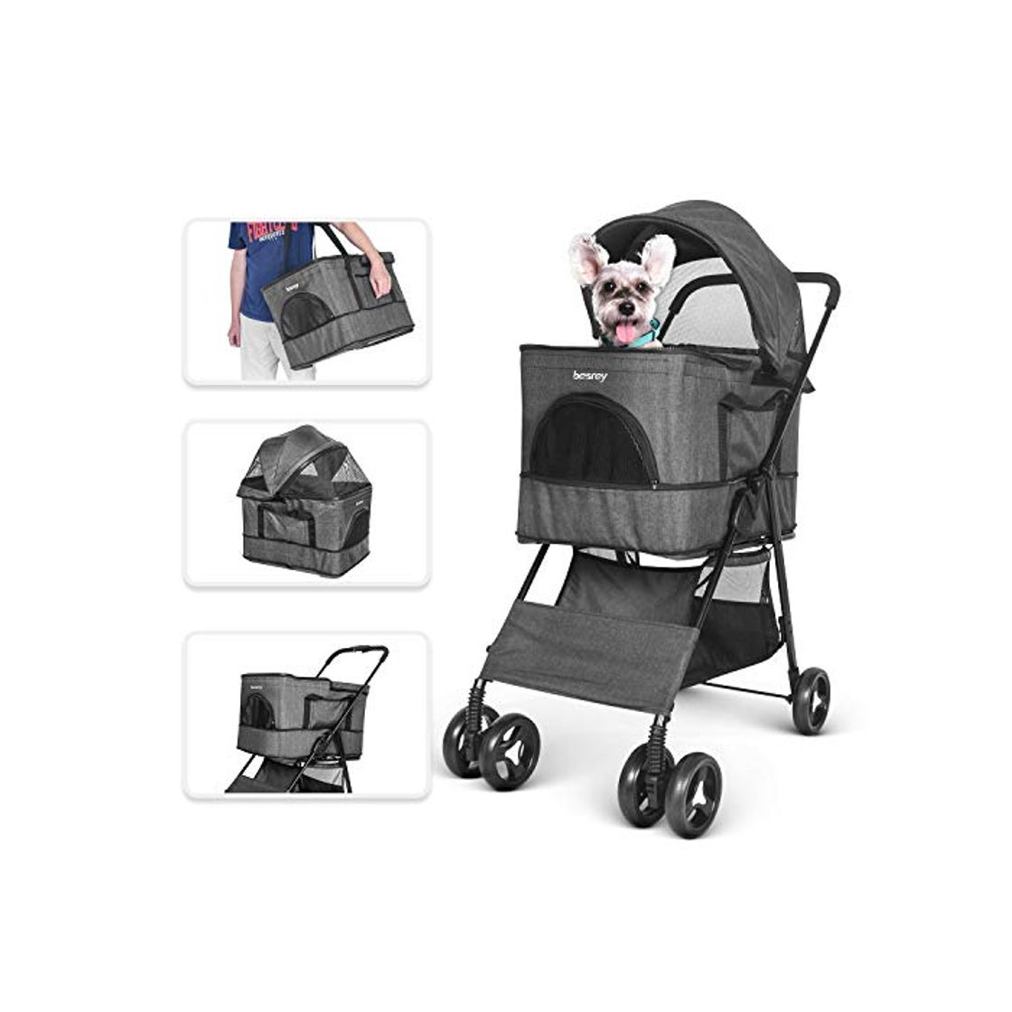 Social besrey Cochecitos para Perros Mascotas Plegable Viaje Carrito para Perros Silla de Paseo Gato