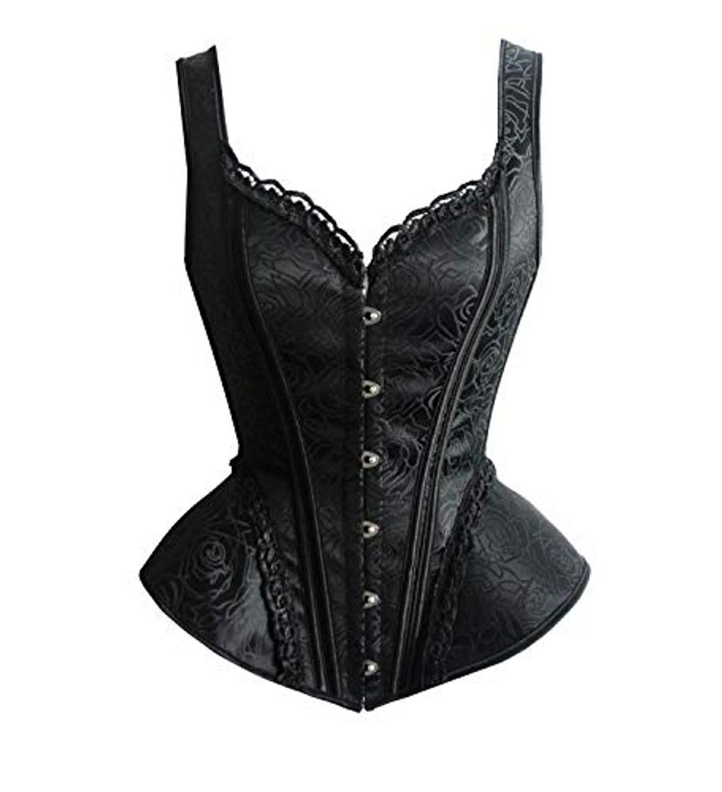 Producto SZIVYSHI Mujer Sexy Gótico Vintage Steampunk Brocado Lace Satén Bone Correa Corsé Corset Bustier Top Negro S