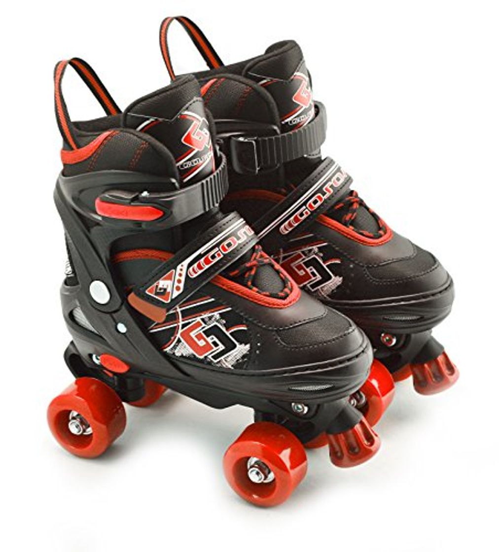 Product Childs Junior ajustable Quad patines botas para niños 4 ruedas rodillos, Red Medium