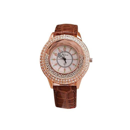 Runer Mulheres Strass relógio de luxo de Couro da Marca Relógios Femininos