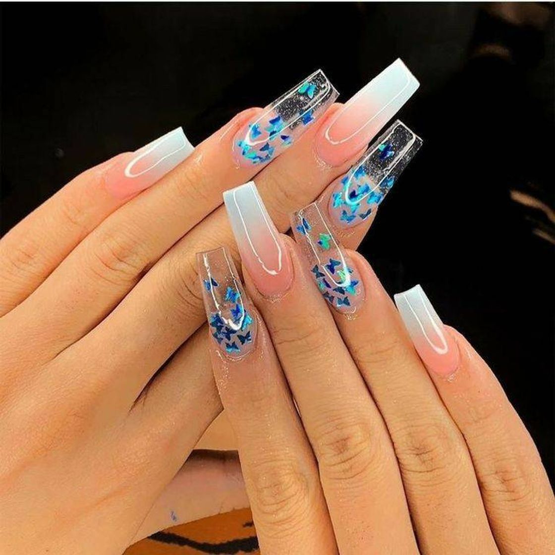 Moda Unhas transparentes borboletas  