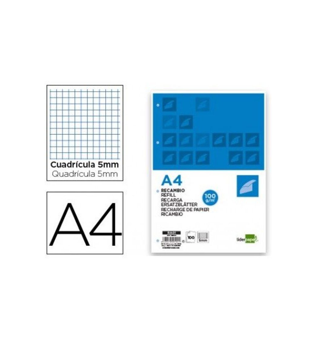 Products Liderpapel - Recambio a4 100 hojas 100g/m2 cuadro 5mm con margen 4