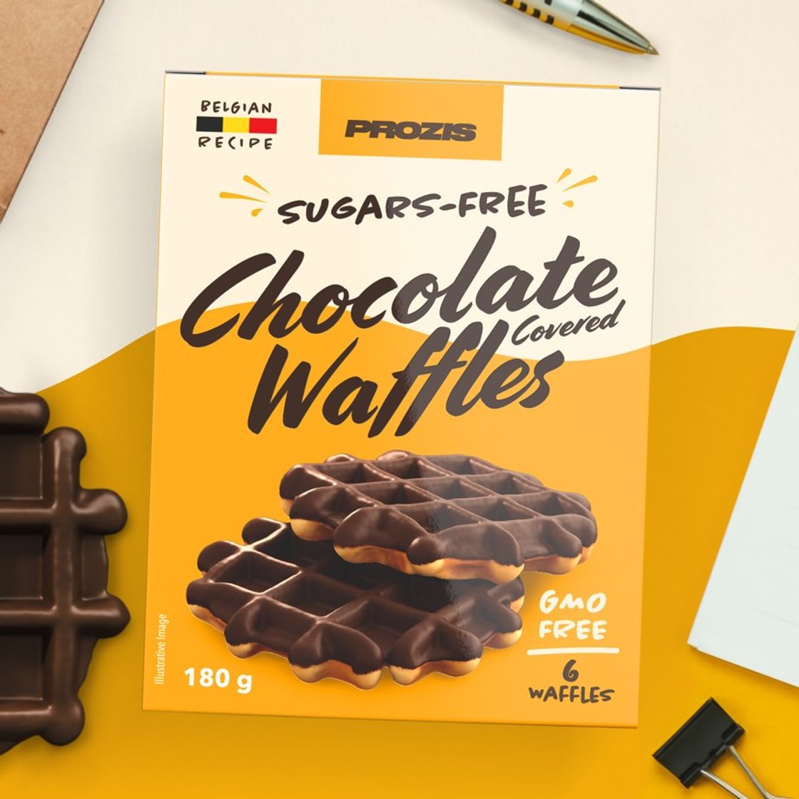 Producto 6 x Waffles Cobertos com Chocolate sem Açúcares 