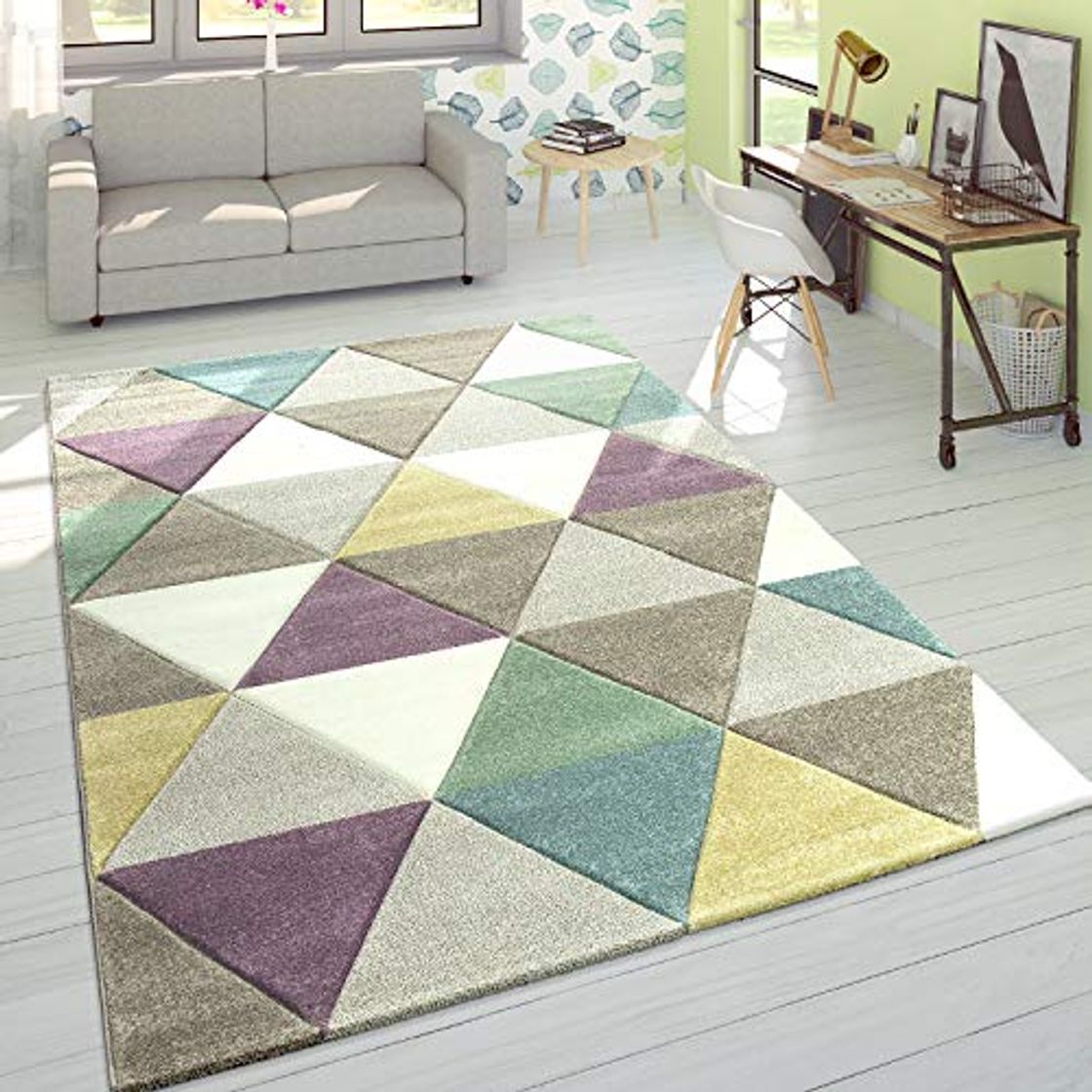 Products Alfombra Diseño Moderna Perfil Contorneado Colores Pastel Rombos Multicolor, tamaño