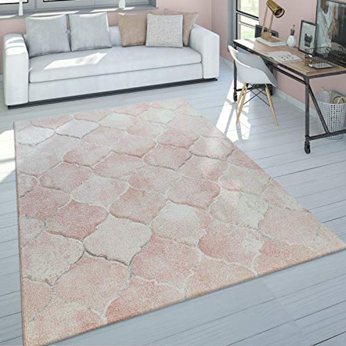 Product Alfombra Pelo Corto Salón Rosa Tonos Pastel Motivo Marroquí Oriental, tamaño