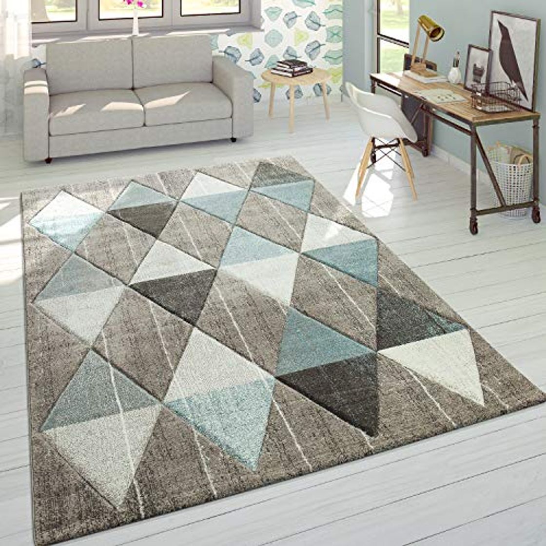 Producto Alfombra De Diseño Moderna Contorneada En Colores Pastel con Rombos Beige Y