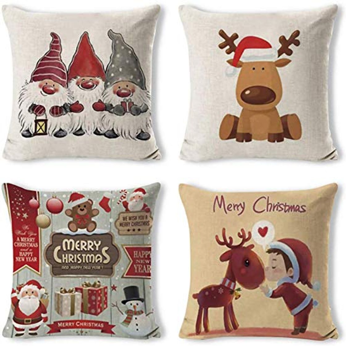 Elemento de la categoría hogar Gudotra 4 pcs Funda de Almohada de Santa Claus de Algodón de