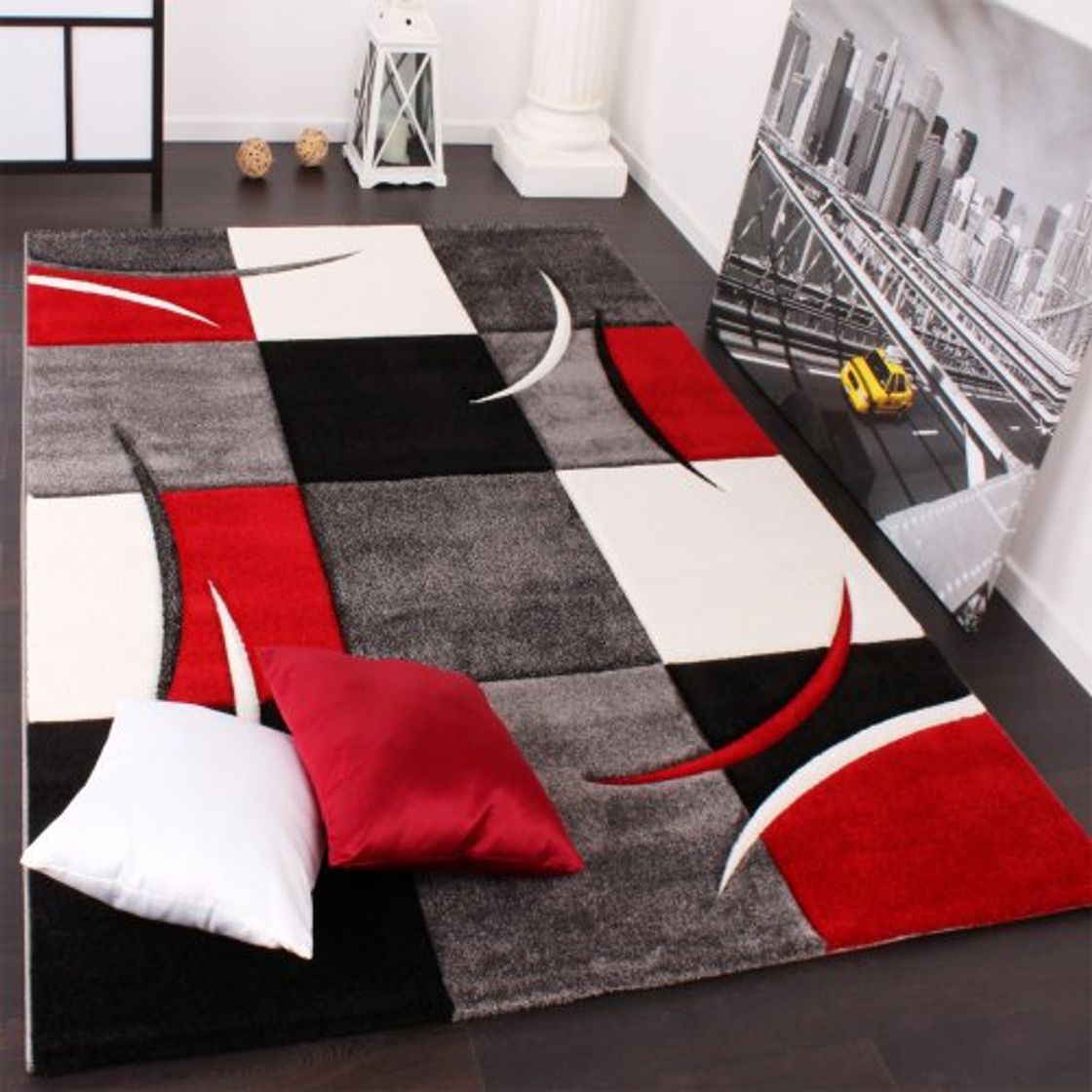 Social Paco Home Alfombra De Diseño Perfilado - A Cuadros En Rojo Negro,