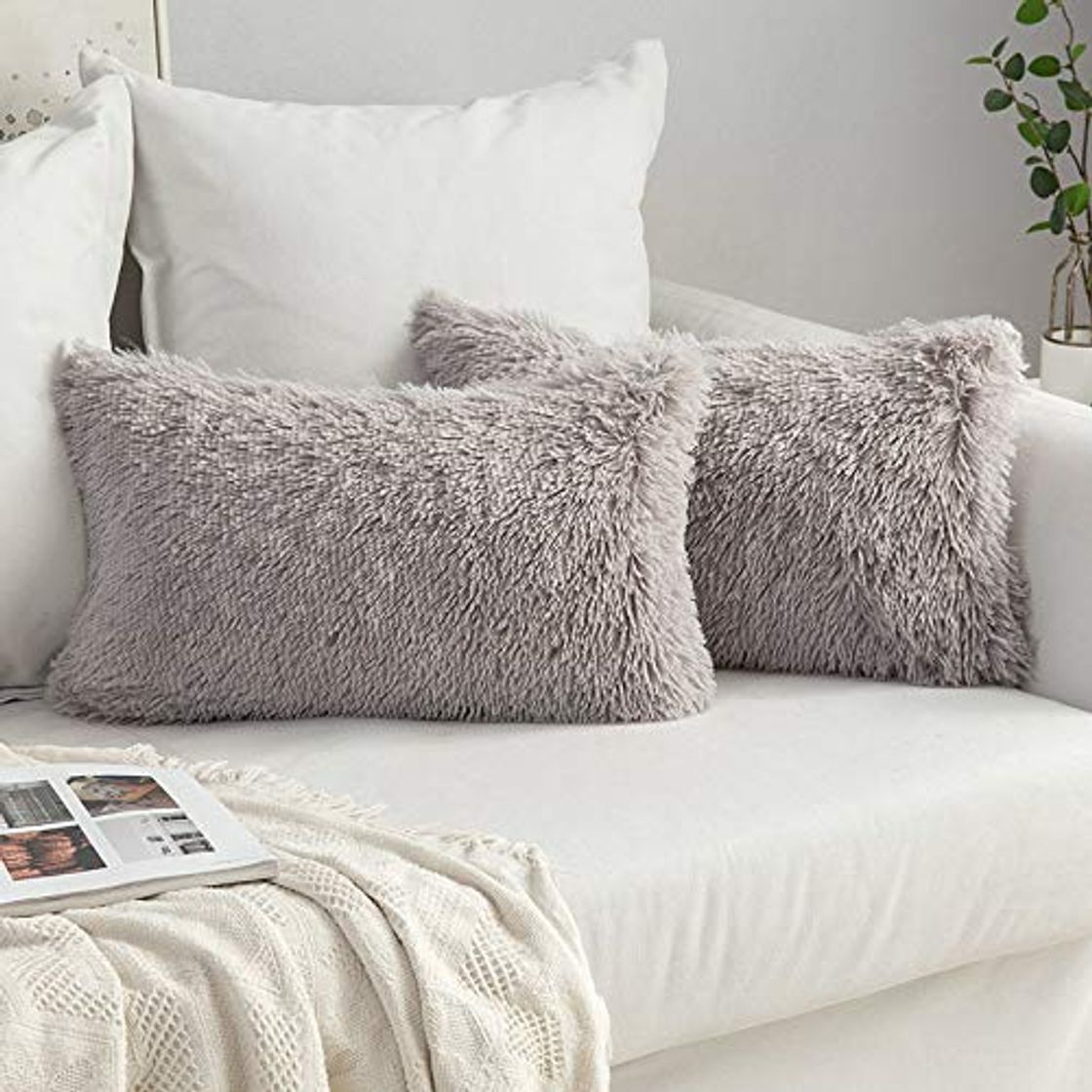Elemento de la categoría hogar MIULEE Juego de 2 Cojines Protectores Faux Fur Throw Funda de cojín Deluxe Home Decorativo Cuadrados y Suaves Cojines PeloPara la Hogar Sofá Cama del12 x20 Inch 30x50cm Gris