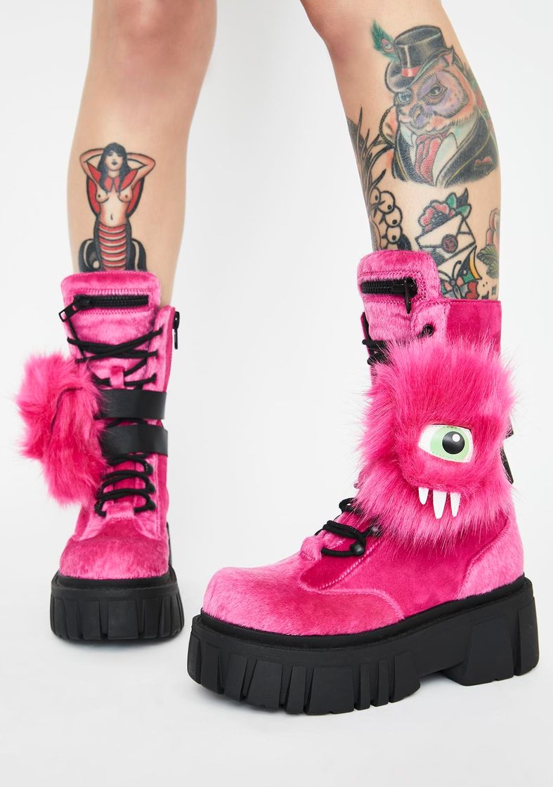 Social Club Exx Monster Pocket Combat Boots - Fuschia Pink