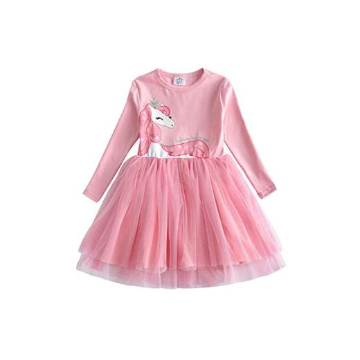 VIKITA Vestido Invierno Manga Larga Tul Algodón Bordado Unicornio para Niñas LH4579 4T