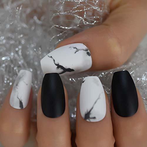 Product WUXI Mármol mate Uñas postizas decorativas Blanco Negro