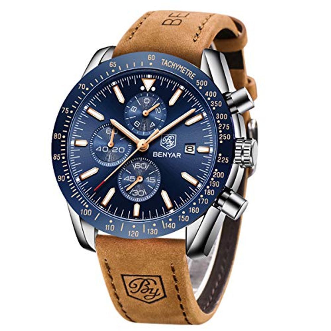 Producto Relojes Hombre BENYAR Cronógrafo Analógico Cuarzo 3AMT Impermeable Pulsera de Cuero Deporte Watch Business Casual Relojes de Pulsera Regalo Elegante