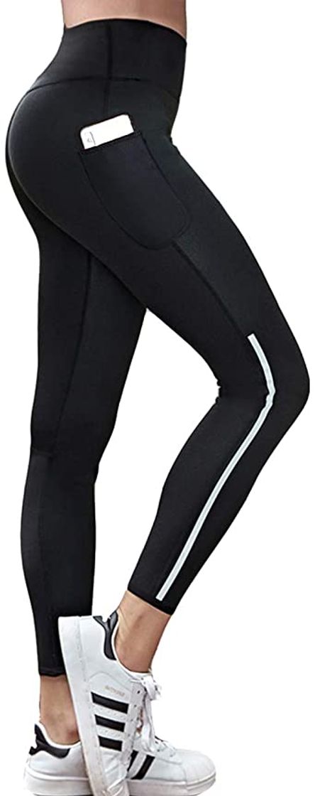 Fashion Pantalones de mujer Ejercicio de entrenamiento Control del vientre Cintura alta Fitness con bolsillos