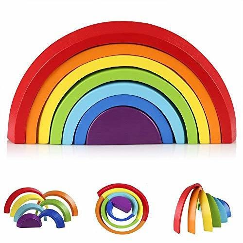 Afunti De Madera Arco Iris Apilado Juego Aprendizaje Juguete Geometría Bloques De