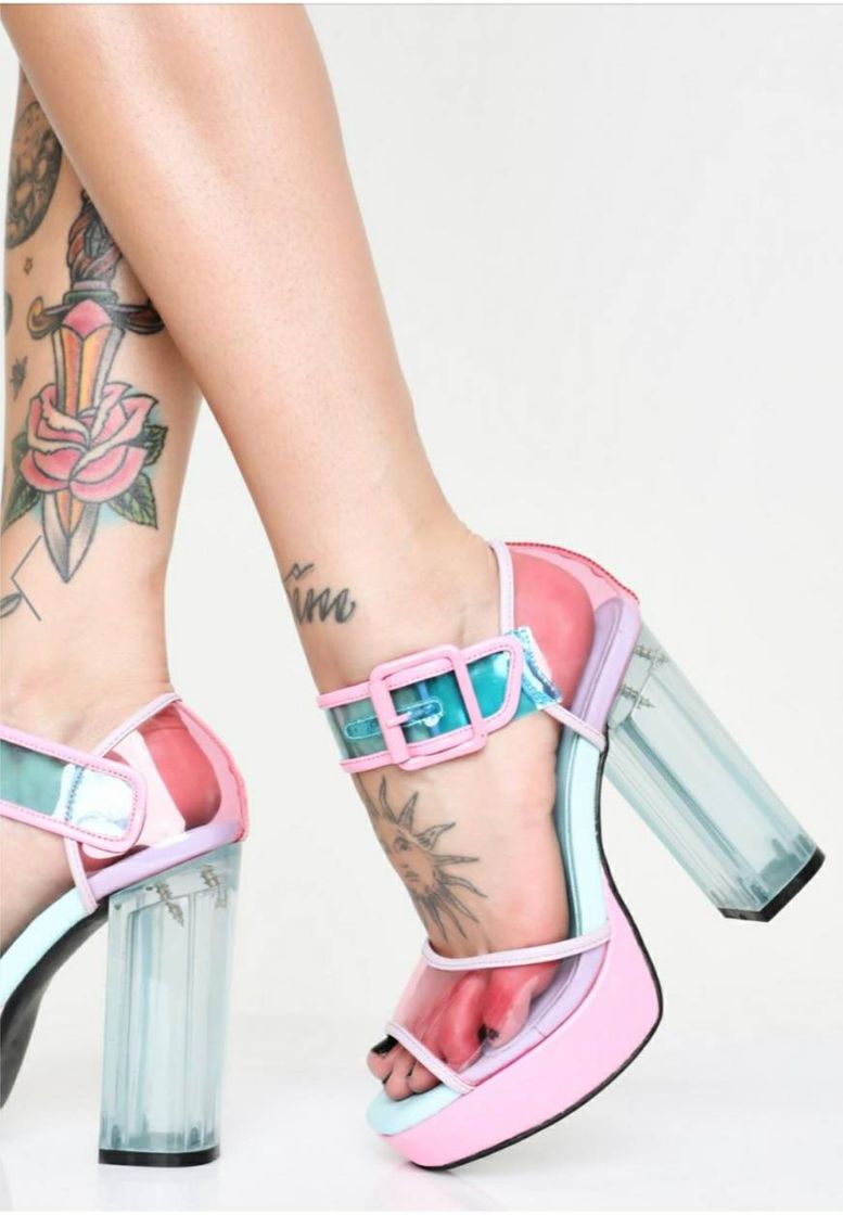 Moda Sugar Thrillz Clear Heels Block PVC Rainbow | Dolls Kill