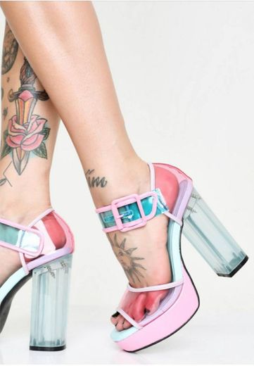 Sugar Thrillz Clear Heels Block PVC Rainbow | Dolls Kill