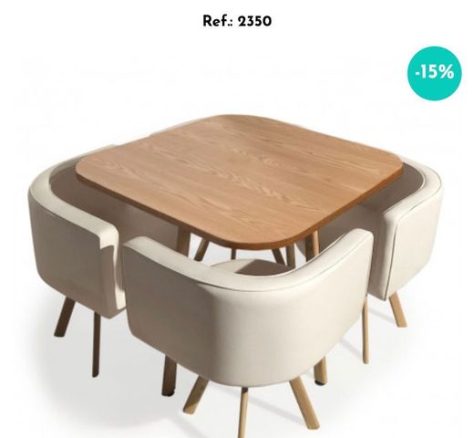 Conjunto mesa y 4 sillas 🪑 Oslo roble y blanco - Menzzo.es