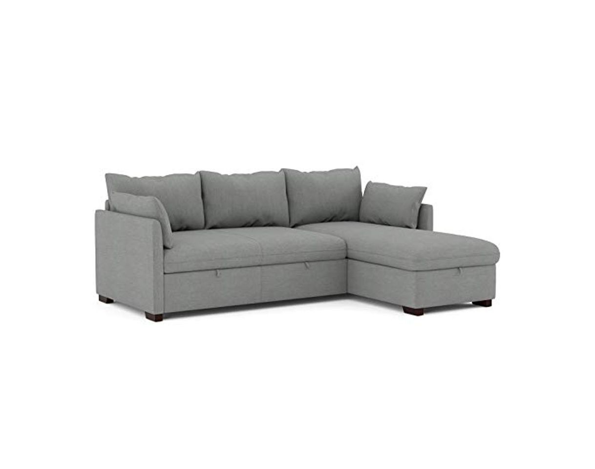 Products Confort24 Orlando Hogar Sofá Cama 3 Plazas Chaise Longue Esquinero Reversible Izquierda o Derecha con Arcón Tapizado Tela Gris Sofá de Salon Decoración de Hogar Cojines y Tapicería 221 x 162 x 90