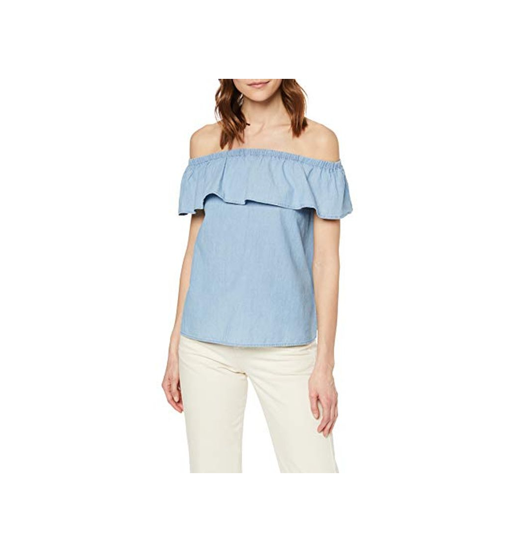 Moda Vero Moda VMEMILIA Frill Chambray Top GA Blusas, Azul