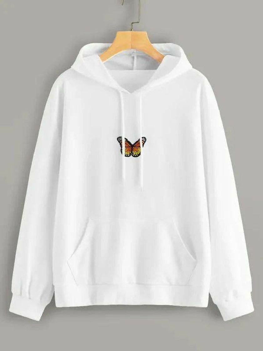 Fashion Women Butterfly Patched Drawstring Hooded Sweatshirt
