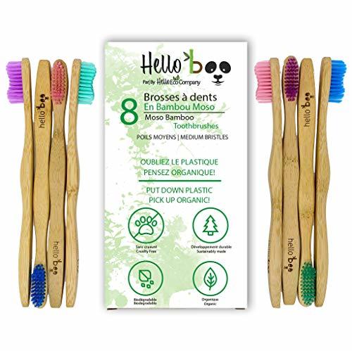 Belleza Cepillo de dientes de bambú para adultos y adolescentes |Juego de 8