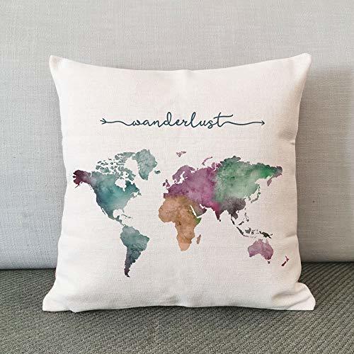 Producto Wanderlust Funda de almohada con diseño de mapa del mundo