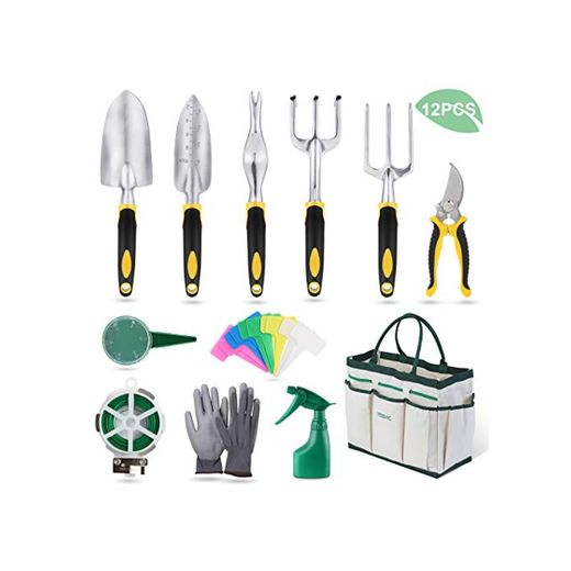 YISSVIC Herramientas de Jardín 12Pcs Kit de Jardinería Juegos de Herramientas con Organizador Bolsa