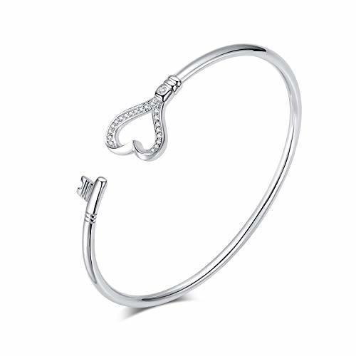 Social SISMIURRA Pulsera Brazalete Corazón y Llavero Pulsera Mujer Plateada Original para Madre