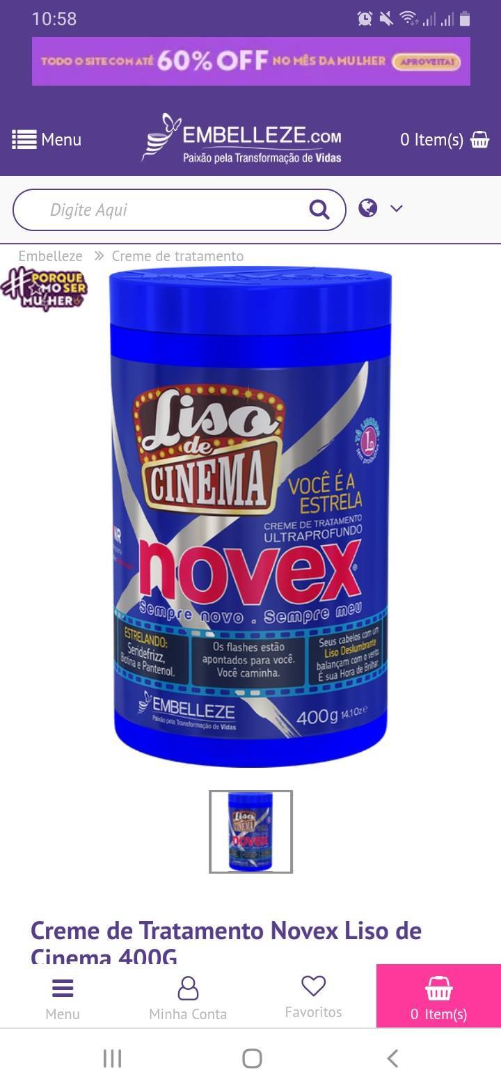 Creme de Tratamento Novex Liso de Cinema 400G