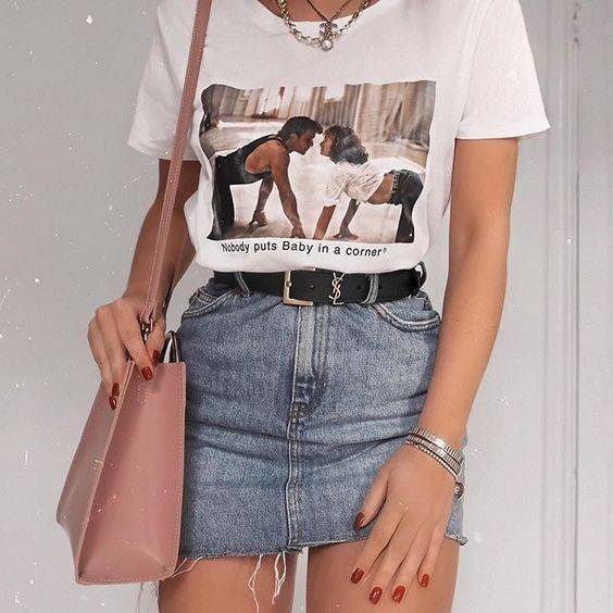 Moda Look com saia jeans😍