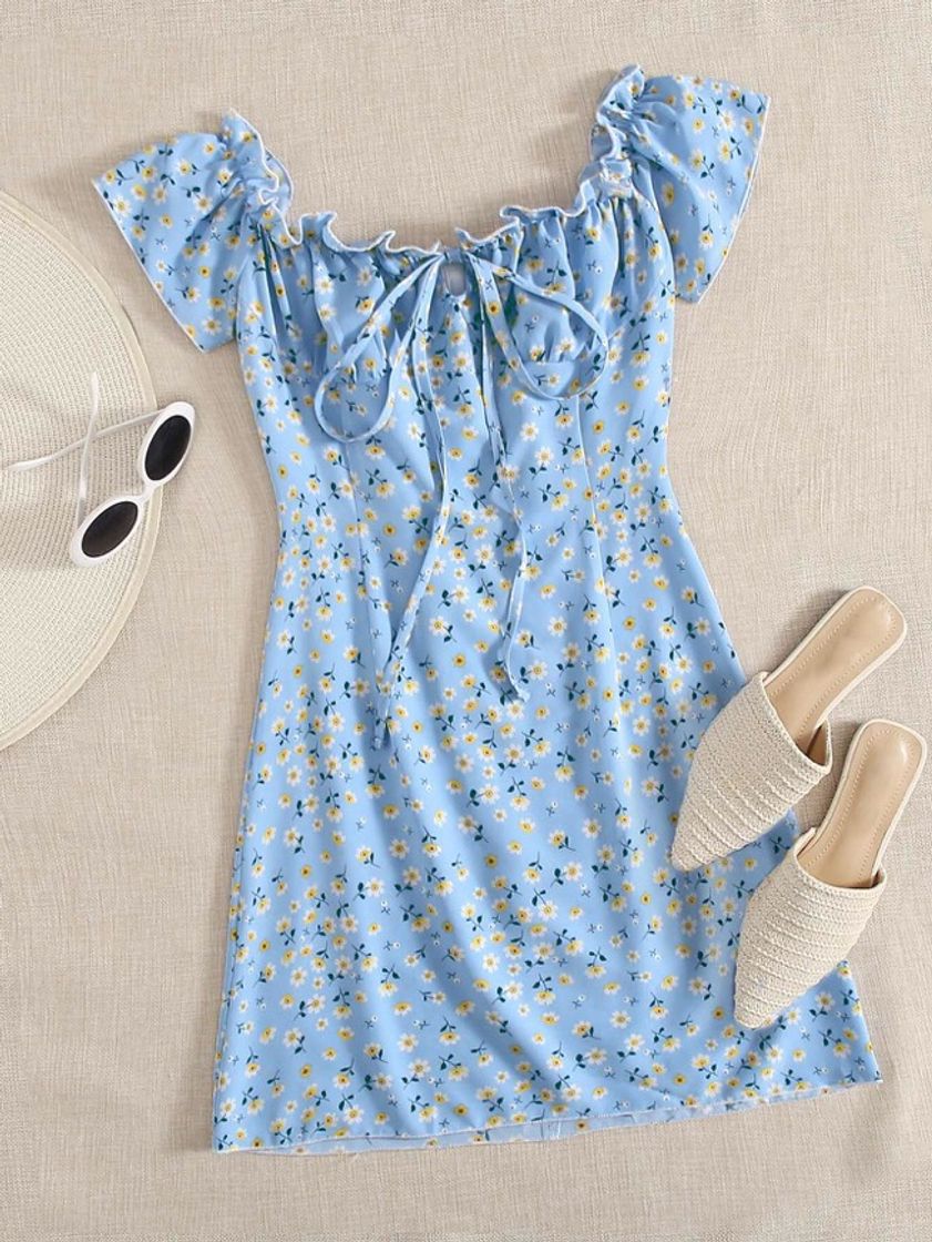 Fashion Vestido de babados florzinhas Boho 