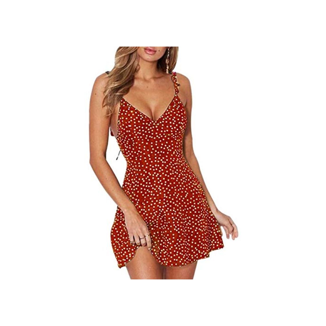 Product Vestido de Mujer Verano Sexy Vestido señora Alta Cintura impresión Mini Vestido de Espalda sin Tirantes Vestido sin Espalda XL Rojo