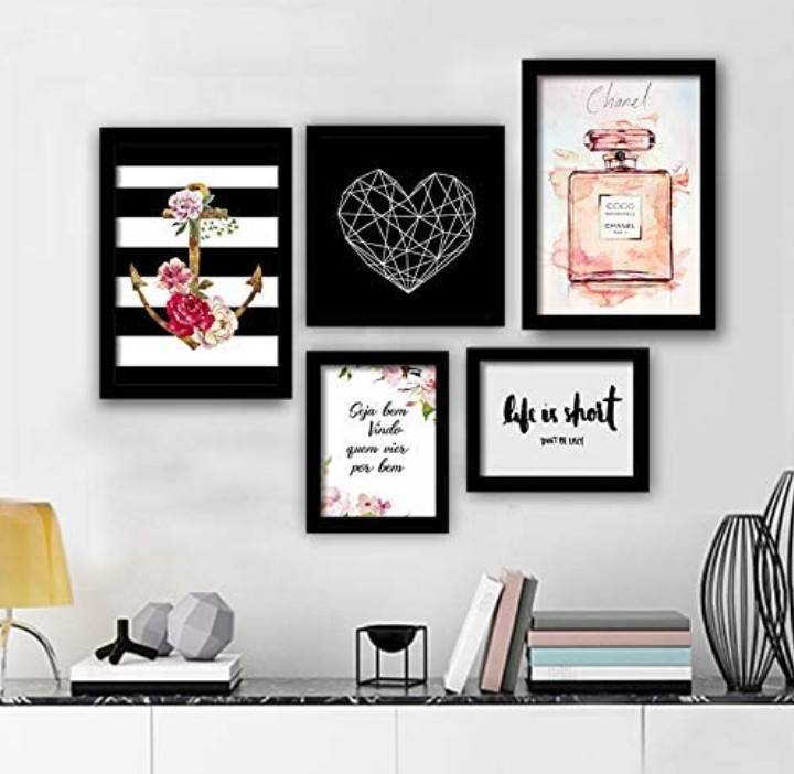 Fashion Kit 5 Quadros decorativos Flamingo Quarto

