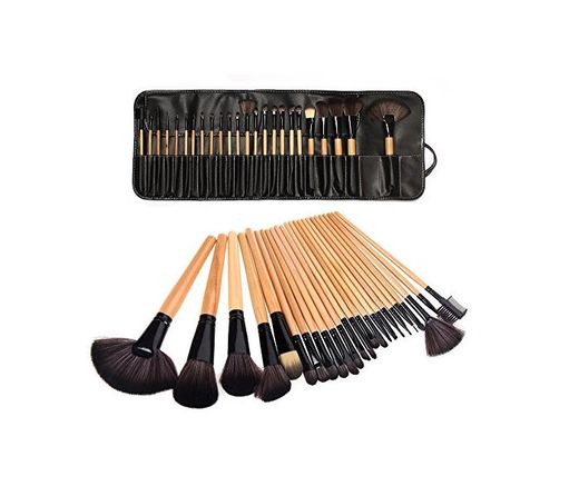 LyDia?Professional 24pcs Natural Wooden handle Black/brown Make Up Brush Set with Case